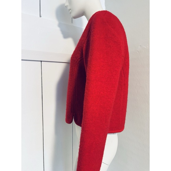 Vintage The Eagles Eye Size 10 Boiled Wool Red Cardigan Sweater Silver Buttons - Picture 5 of 14